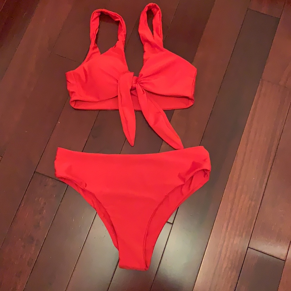 red tie high waisted bikini